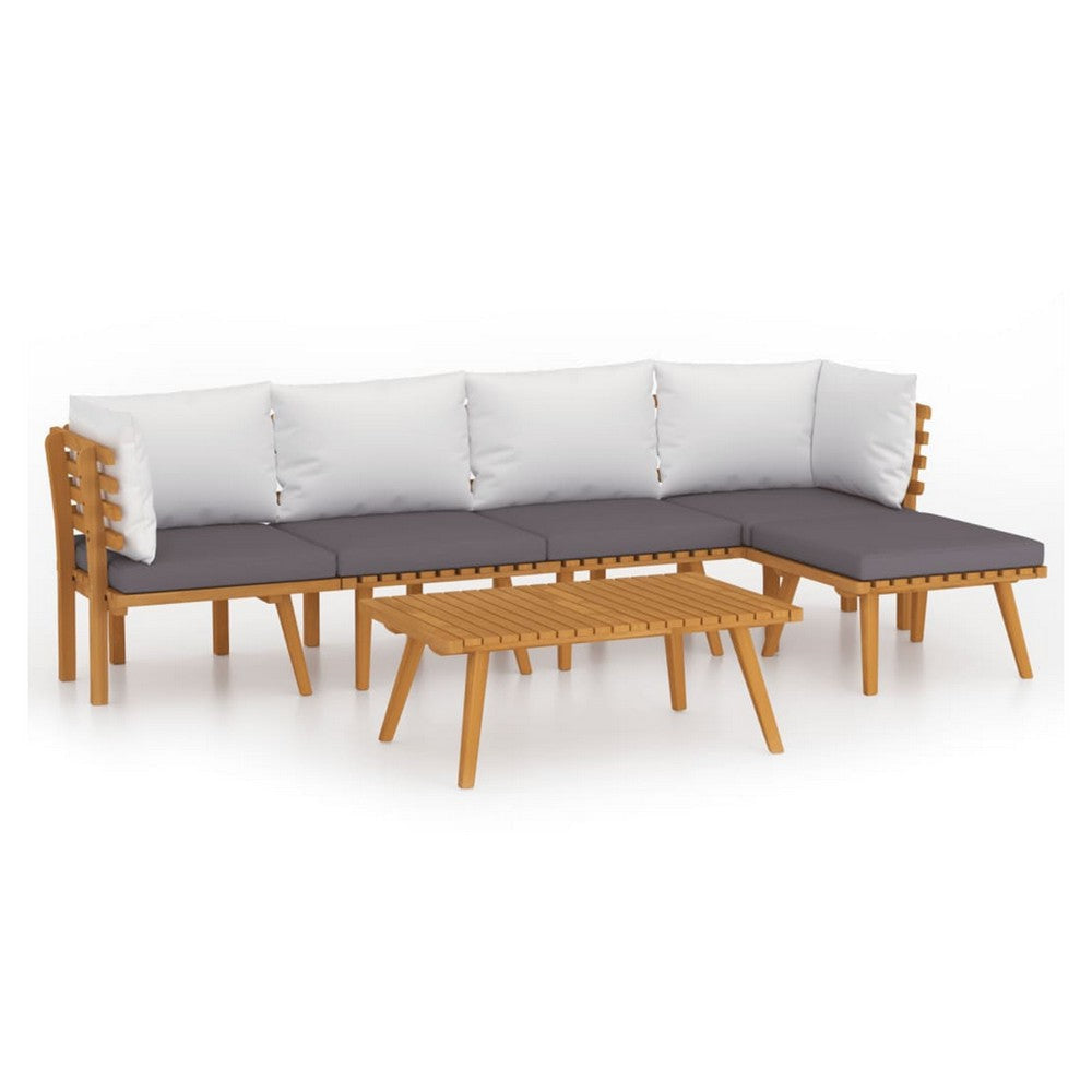 Roma 6pc Modular Outdoor Sofa and Table Set, Solid Wood, Gray, White