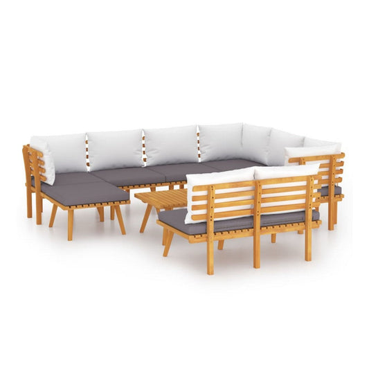 Roma 9pc Modular Outdoor Sofa and Table Set, Solid Wood, Gray, White