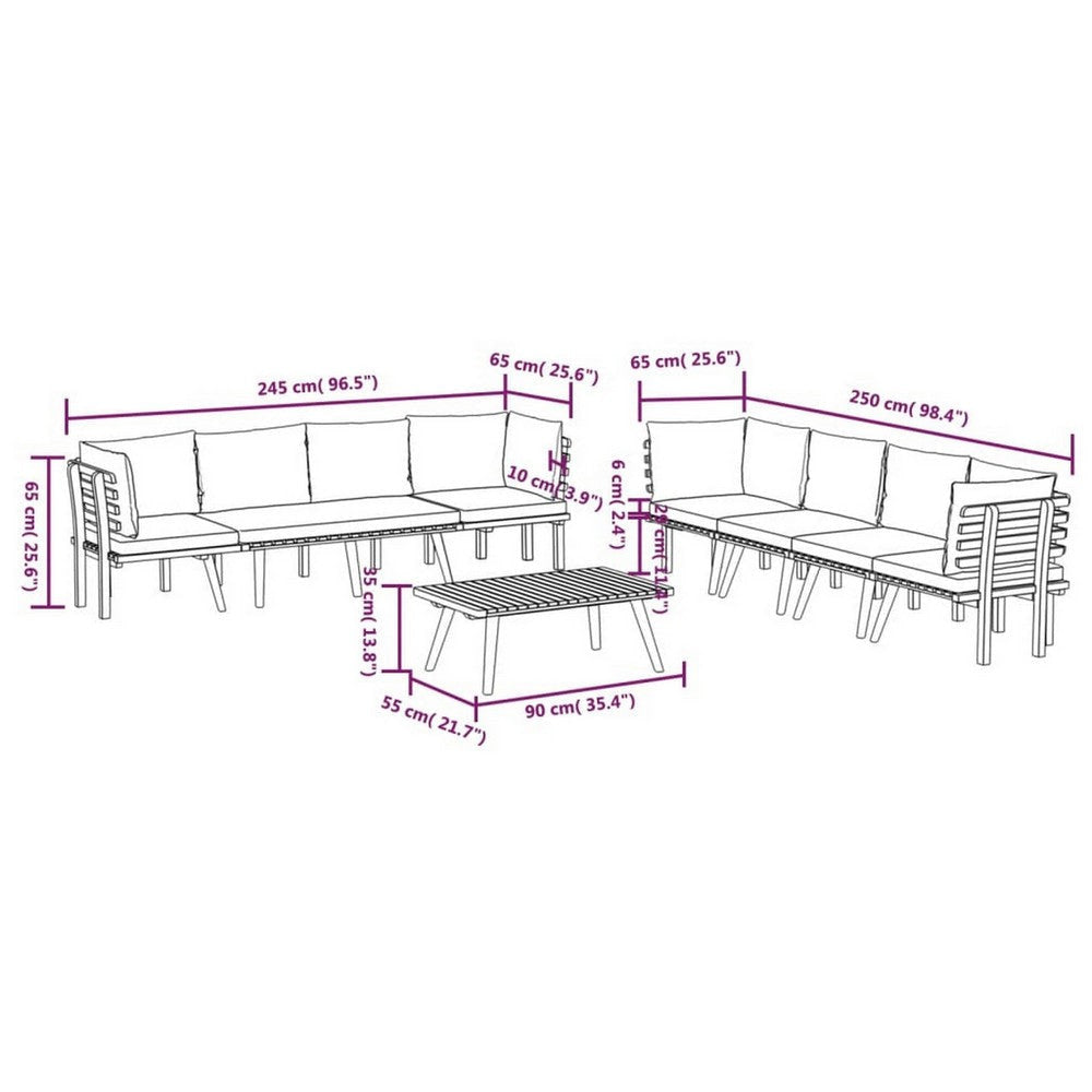 Roma 8pc Modular Outdoor Sofa and Table Set Solid Wood Gray White BM326312