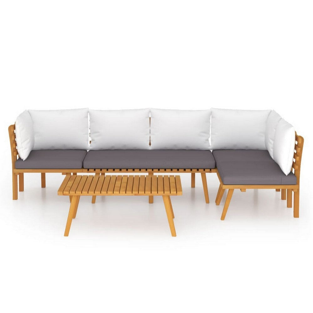 Roma 5pc Modular Outdoor Sofa and Table Set Solid Wood Gray White BM326314