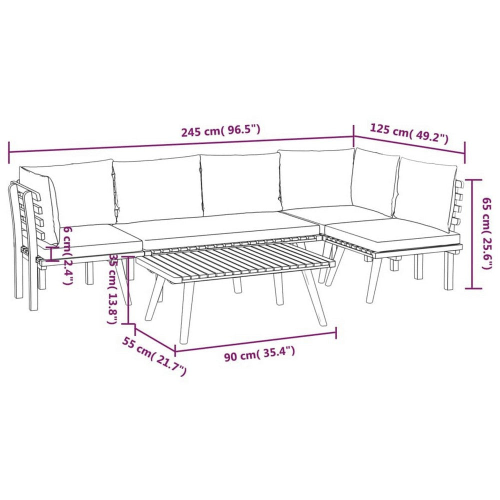 Roma 5pc Modular Outdoor Sofa and Table Set Solid Wood Gray White BM326314