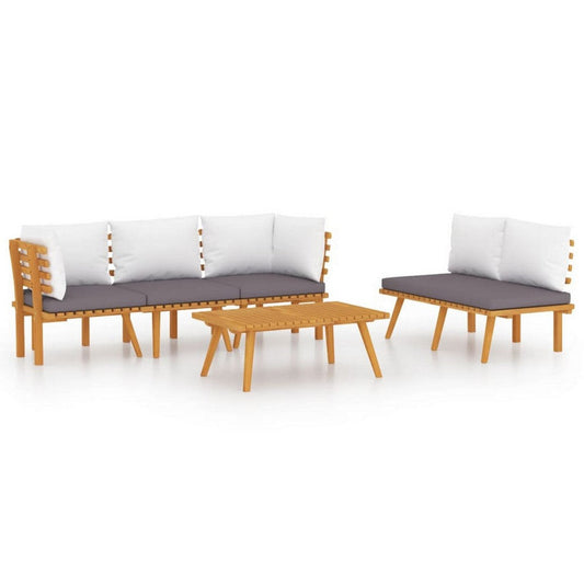 Roma 5pc Modular Outdoor Sofa and Table Set, Solid Wood, Gray, White