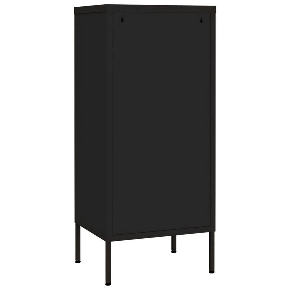 Tall Storage Cabinet 1 Door 2 Shelves Modern Matte Black Steel BM326316