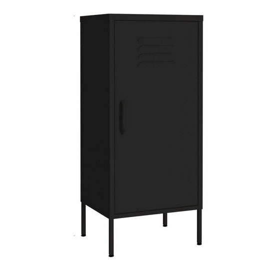 Tall Storage Cabinet, 1 Door, 2 Shelves, Modern Matte Black Steel