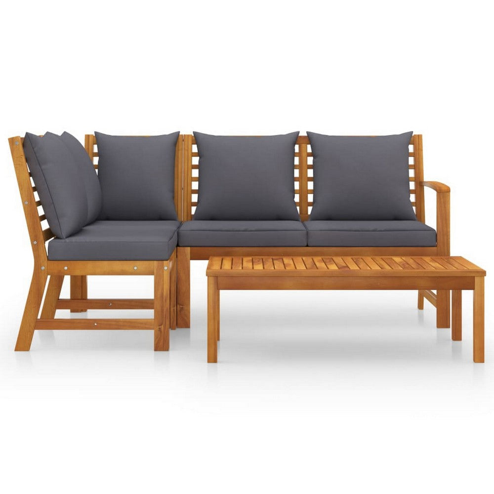 Roma 4pc Modular Outdoor Sofa and Table Set Solid Acacia Wood Gray BM326320