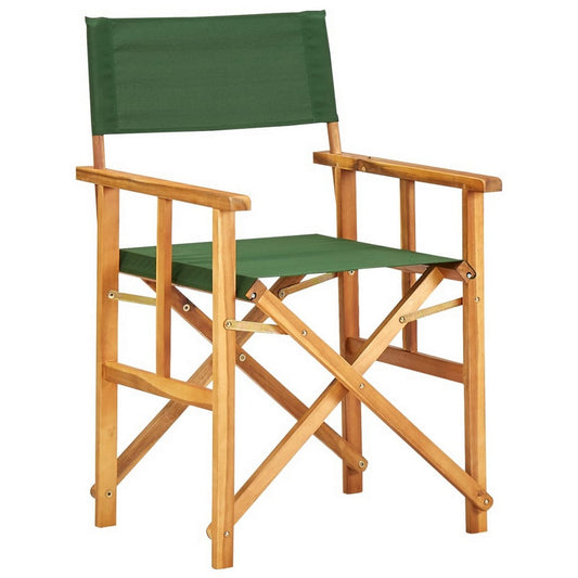 Outdoor Foldable Directors Chair, Brown Acacia Wood, Green Fabric