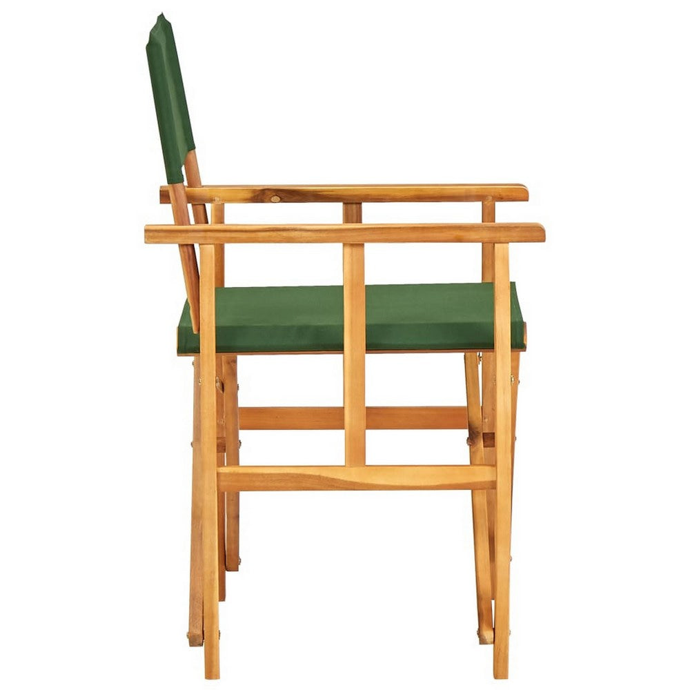 Outdoor Foldable Directors Chair Brown Acacia Wood Green Fabric BM326321