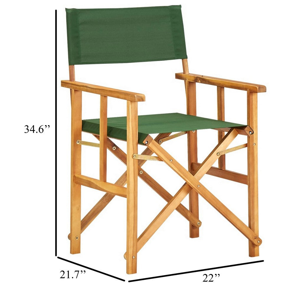 Outdoor Foldable Directors Chair Brown Acacia Wood Green Fabric BM326321