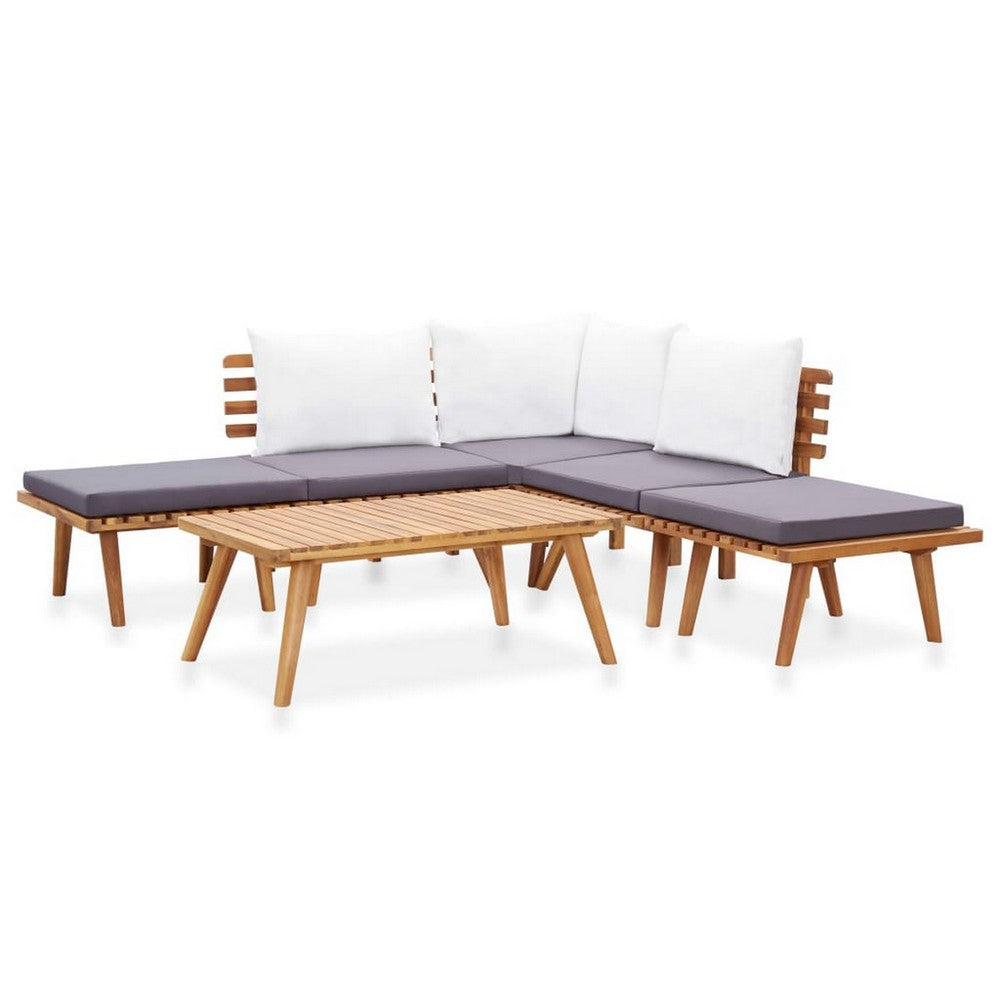 Roma 6pc Modular Outdoor Sofa and Coffee Table Set, Brown Acacia Wood