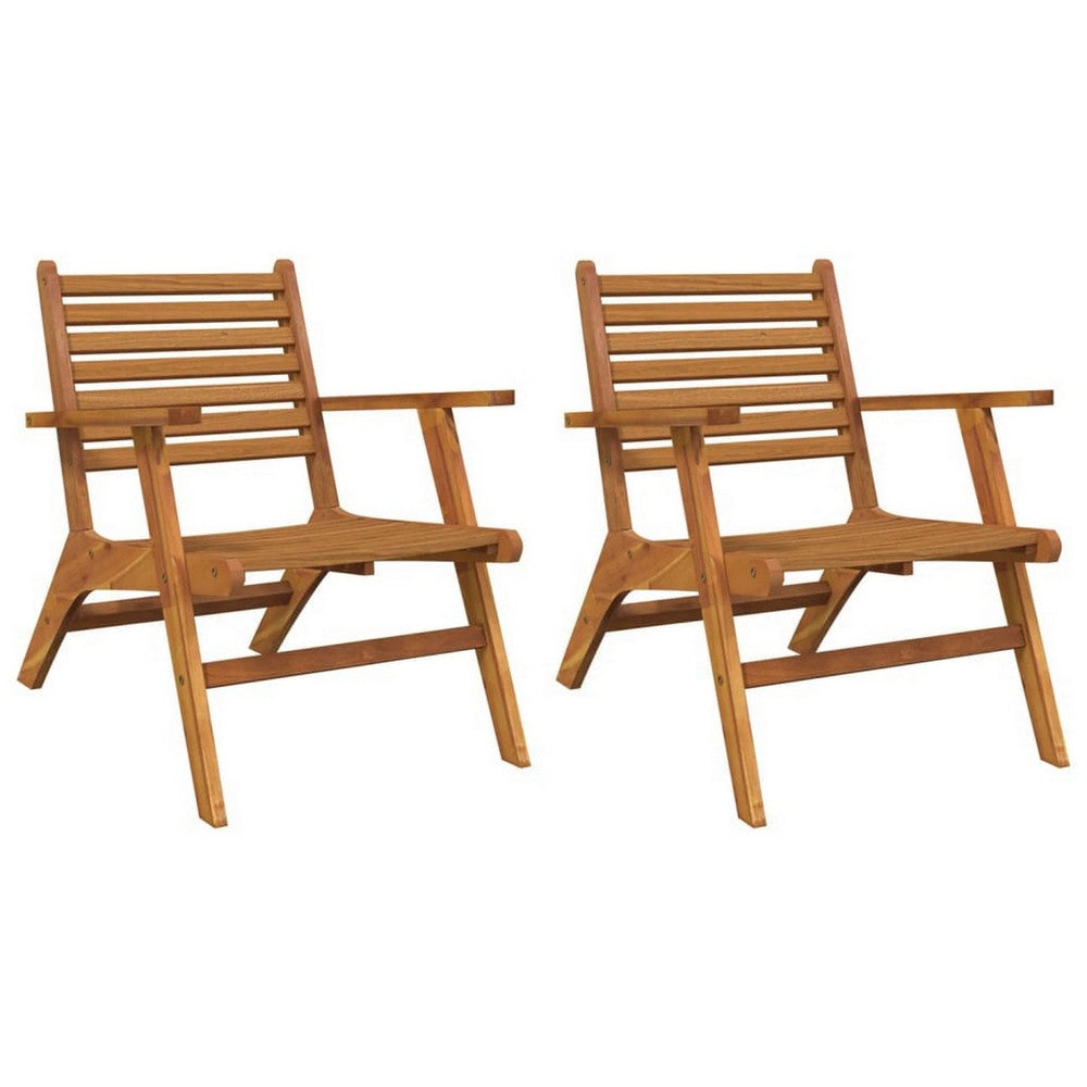 Outdoor Set of 2, Slatted Design, Acacia Wood, Brown Finish