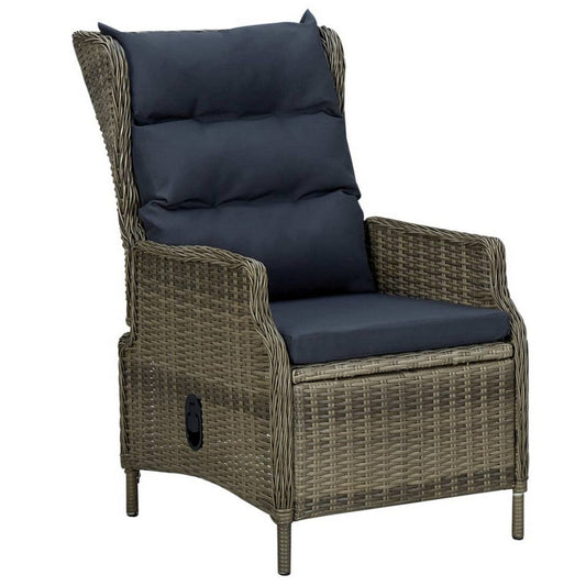 Outdoor Manual Reclining Chair, 2 Cushions, Brown Poly Rattan Woven