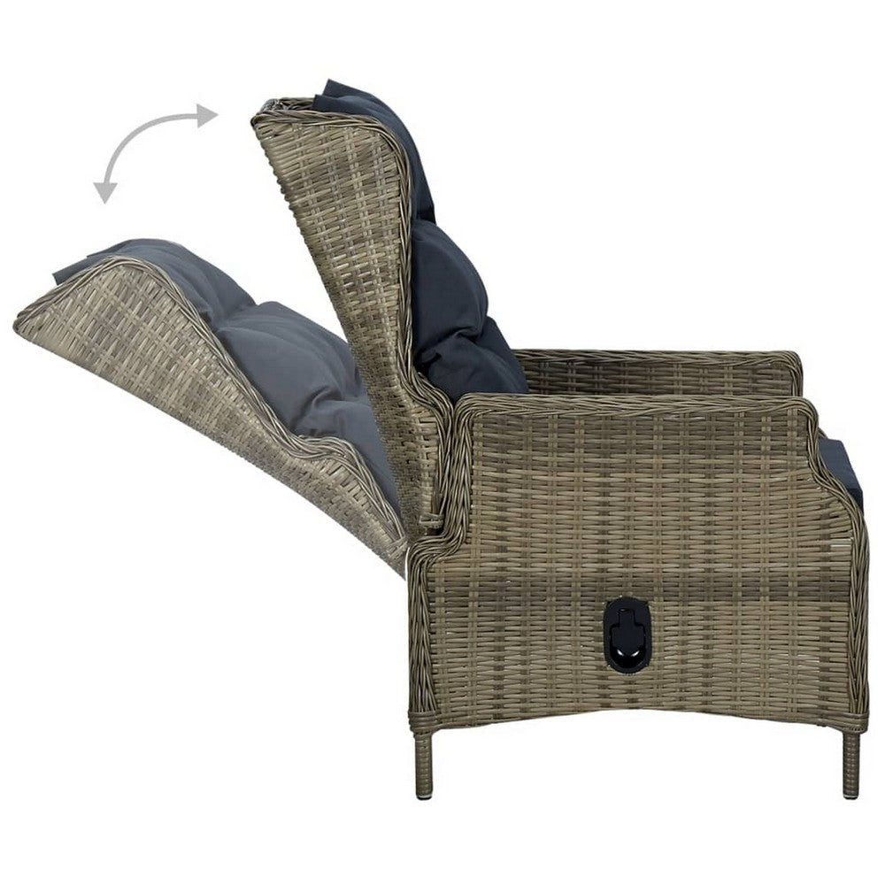 Outdoor Manual Reclining Chair 2 Cushions Brown Poly Rattan Woven BM326328