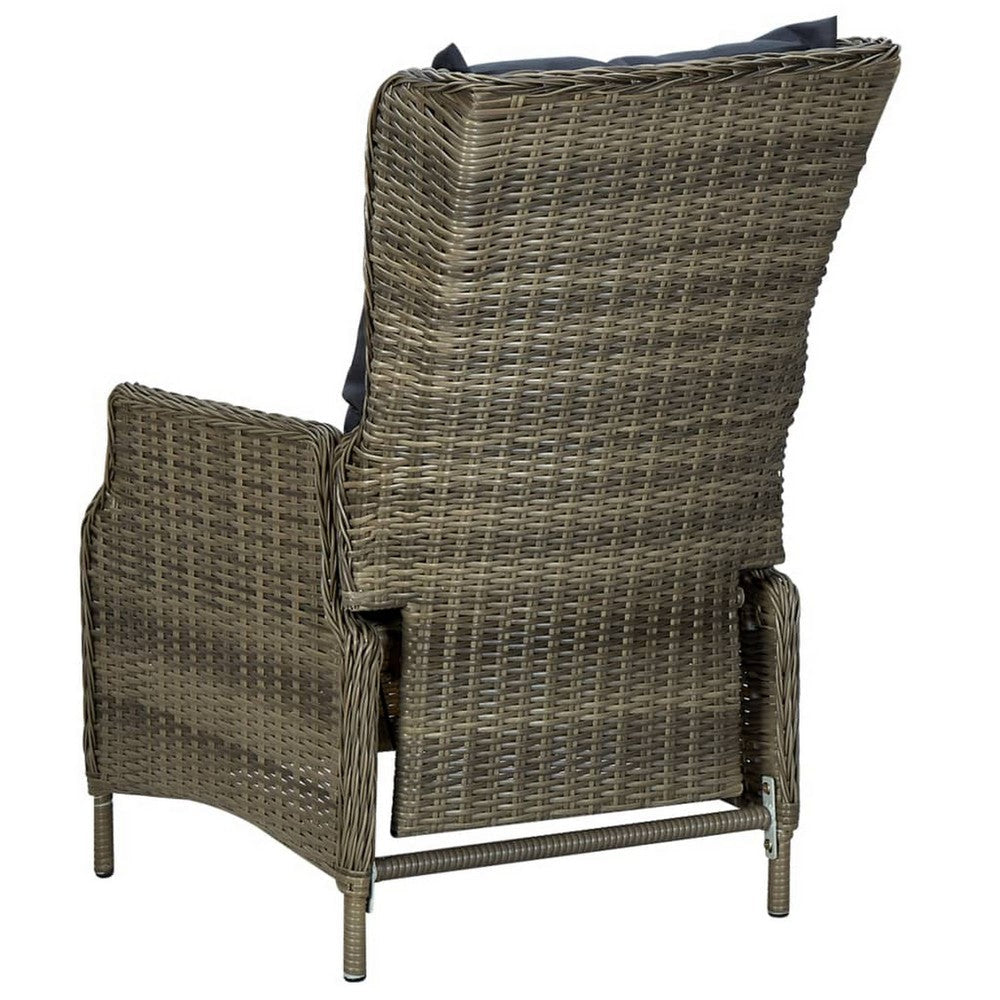 Outdoor Manual Reclining Chair 2 Cushions Brown Poly Rattan Woven BM326328