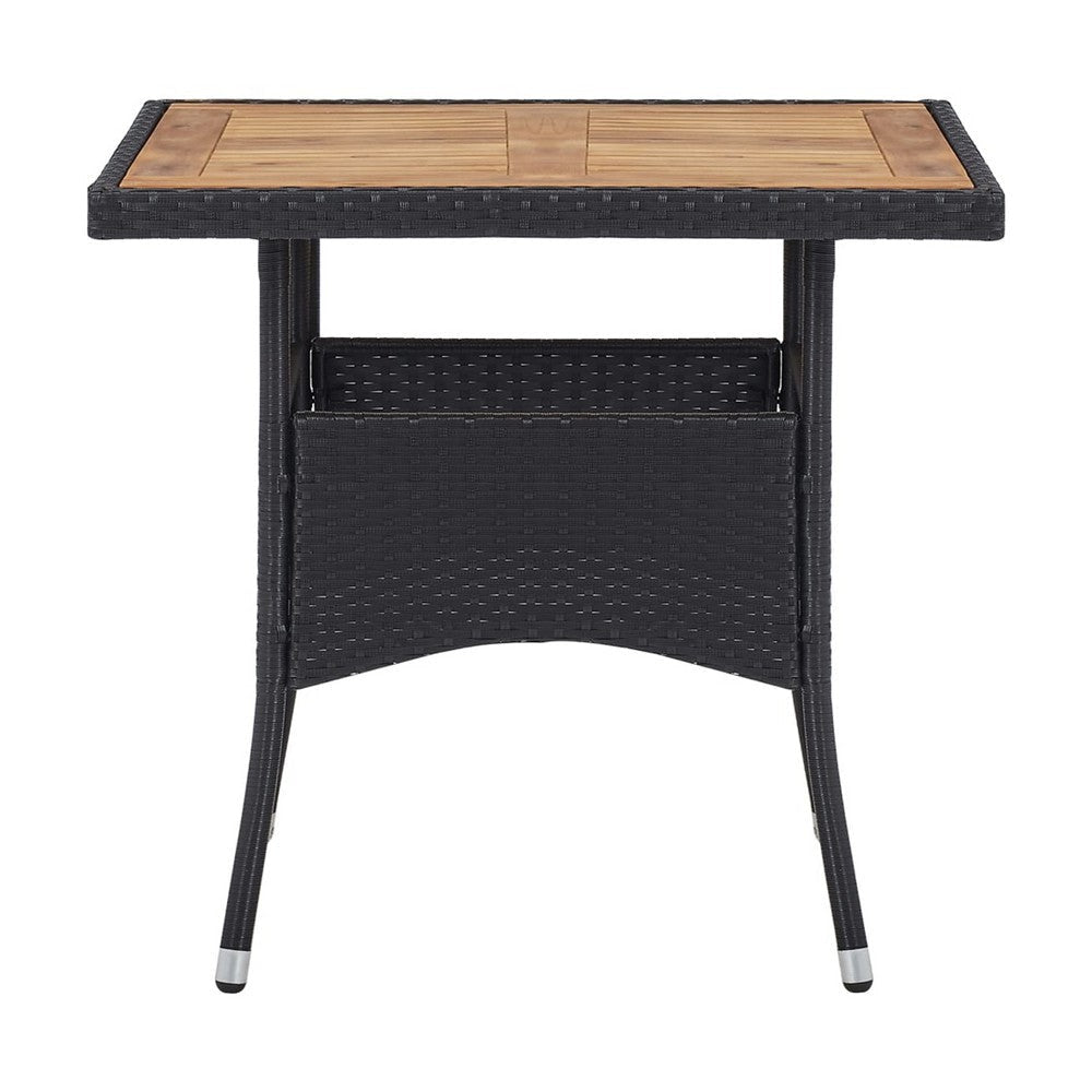 Outdoor Dining Table 31’’ Square Acacia Wood Top Black Rattan Base BM326329