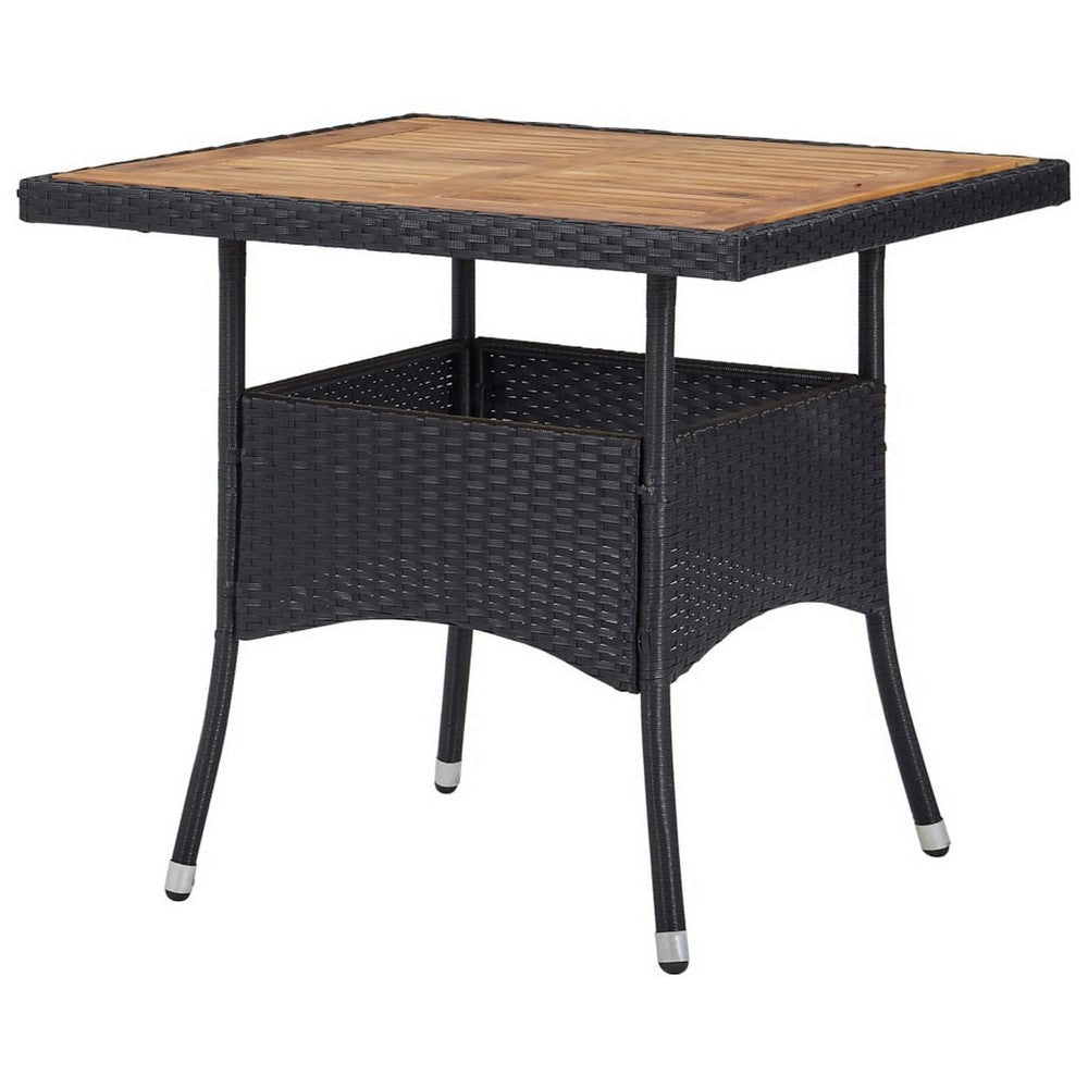 Outdoor Dining Table 31’’ Square Acacia Wood Top Black Rattan Base BM326329