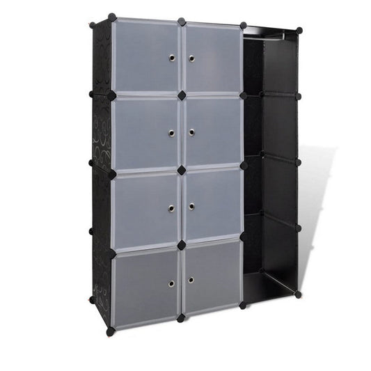 Modular Cabinet, 8 Storage n Hanging Compartments, Black White 59"