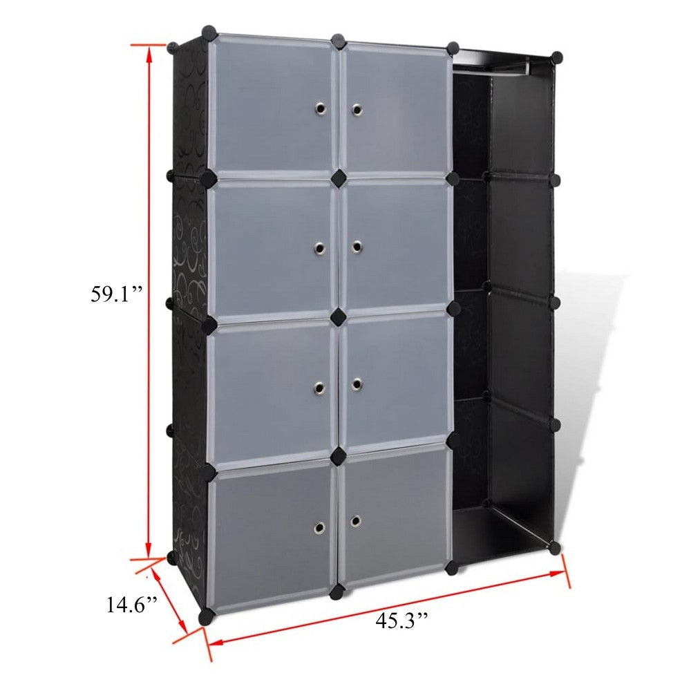 Modular Cabinet 8 Storage n Hanging Compartments Black White 59’’ BM326330