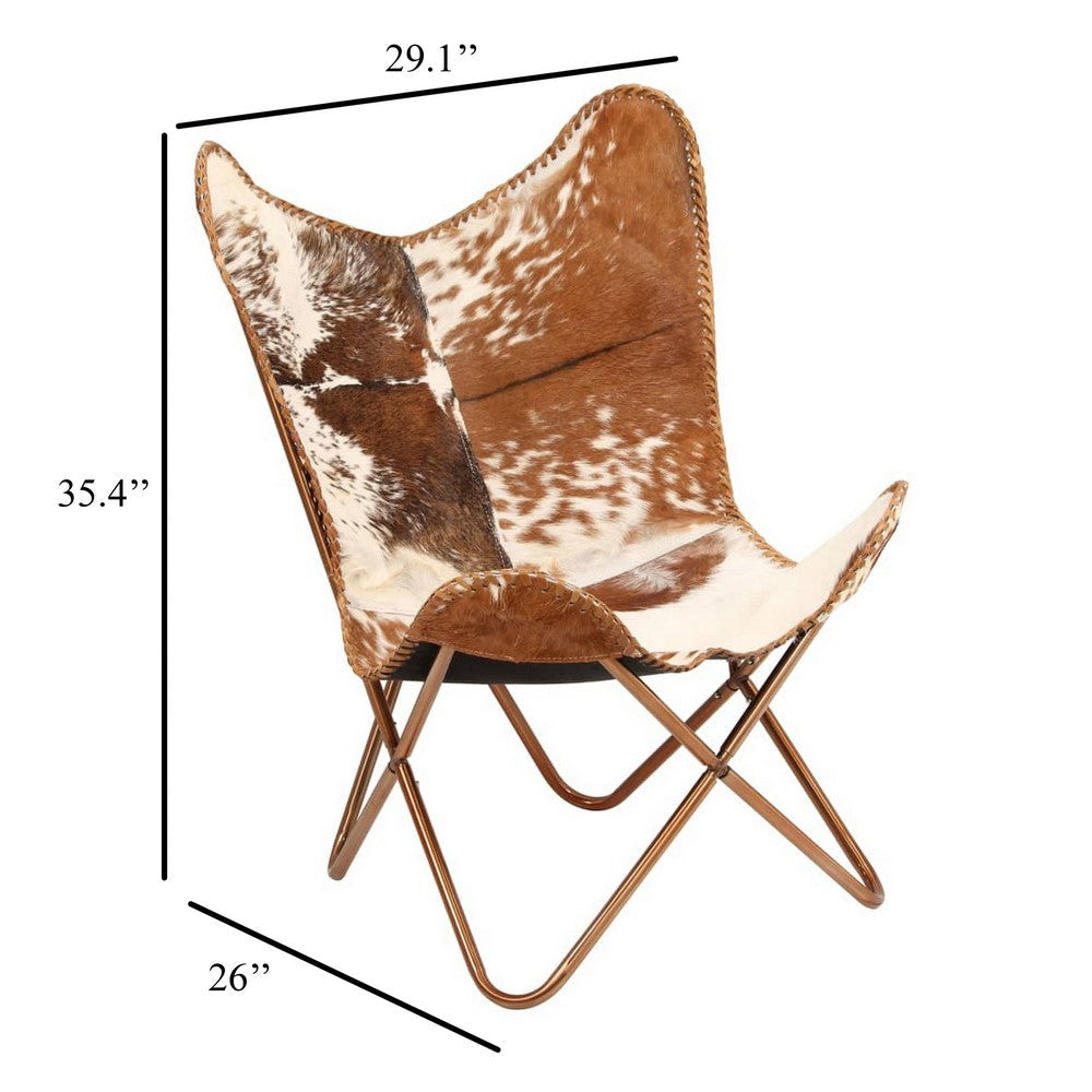 Modern Butterfly Accent Chair Gold Metal Legs White Brown Leather BM326331