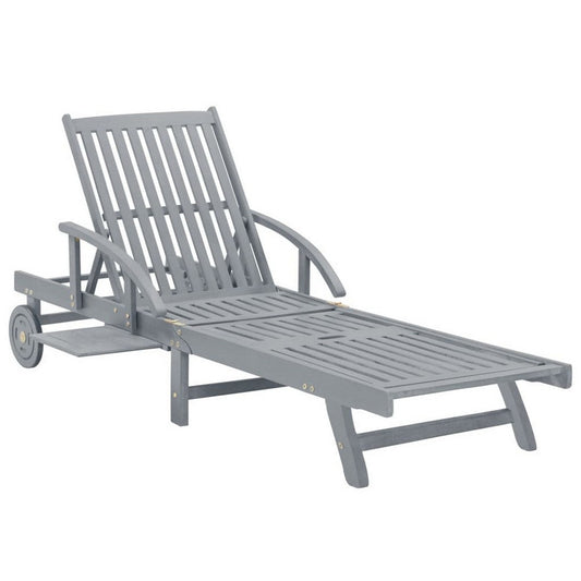 Outdoor Sun Chaise Lounger, Slatted Gray Acacia Wood Frame w Wheels