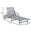 Outdoor Sun Chaise Lounger Slatted Gray Acacia Wood Frame w Wheels BM326333