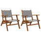 Outdoor Set of 2, Black White Print, Brown Solid Acacia Wood