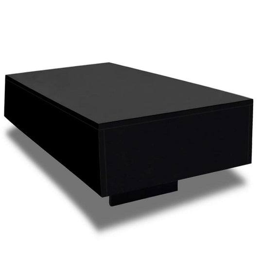 Coffee Table, Rectangular Platform, 34" Modern High Gloss Black Frame