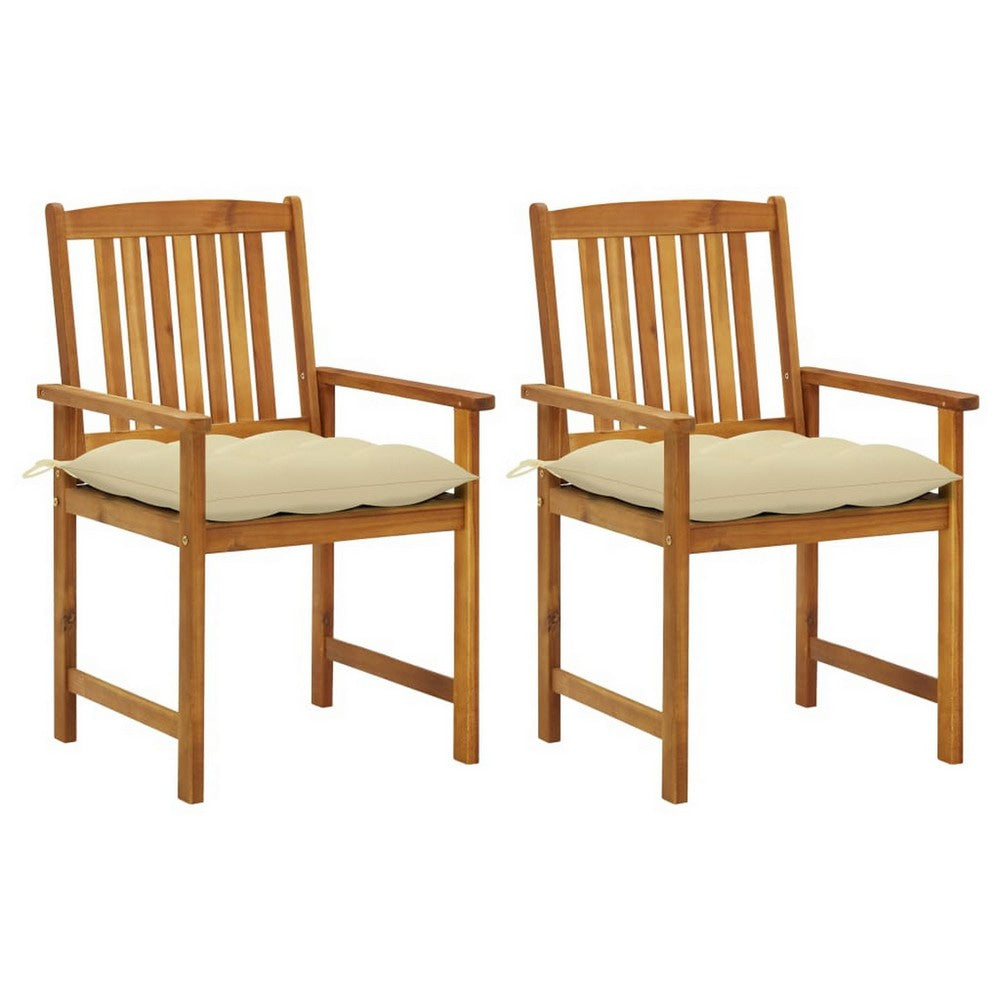 Blaire Outdoor Accent Chairs, Set of 2, Acacia Wood, Cream Cushions