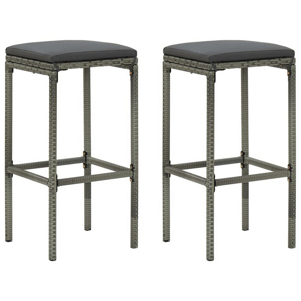 Rusel 3pc Outdoor Bar Table and Stool Set Gray Poly Rattan Polyester BM326352