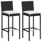 Rusel 3pc Outdoor Bar Table and Stool Set Black Rattan Cream White BM326353