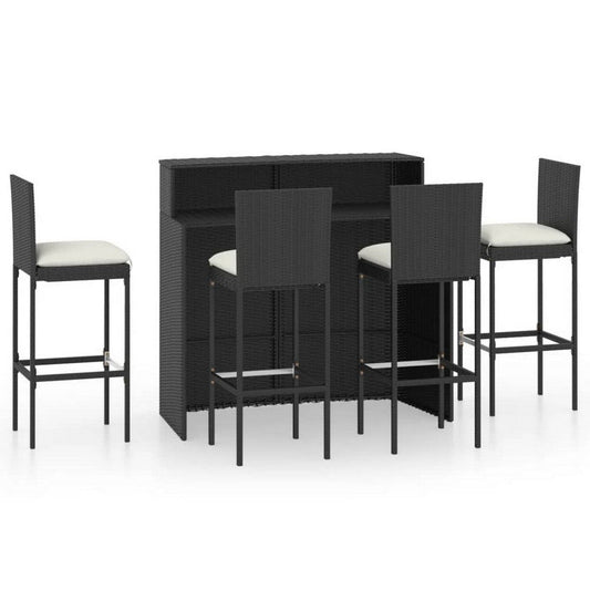 Rusel 5pc Outdoor Bar Table and Stool Set, Black, Cream Polyester