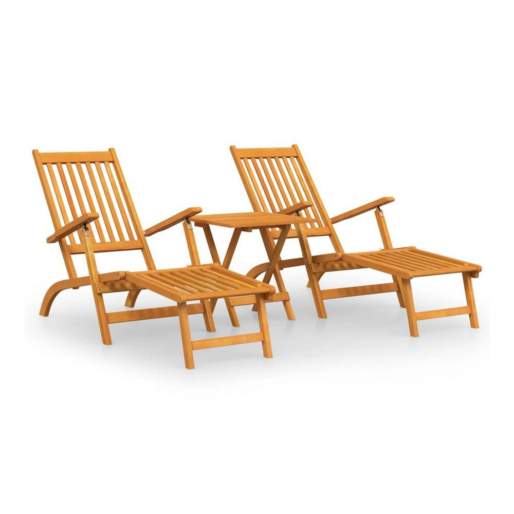 Suvi 3pc Outdoor Chaise Lounge Chairs and Foldable Table Set, Acacia