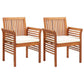 Kim Outdoor Dining Set of 2, Brown Acacia Wood, Cream Cushions