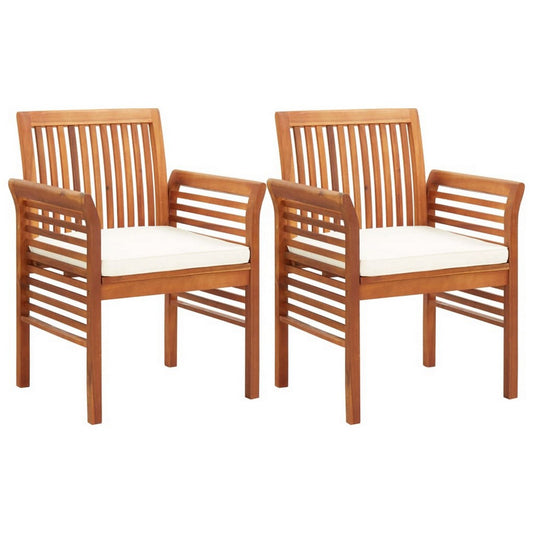 Kim Outdoor Dining Set of 2, Brown Acacia Wood, Cream Cushions