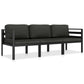 Shina 3pc Outdoor Modular Sofa Set, Black Metal, Dark Gray Cushions