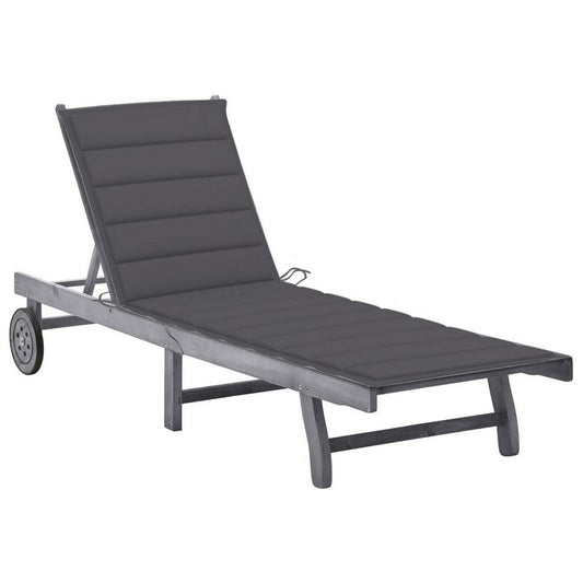 Kaye Outdoor Sun Lounger, 79" Acacia Wood Frame, Dark Gray Polyester