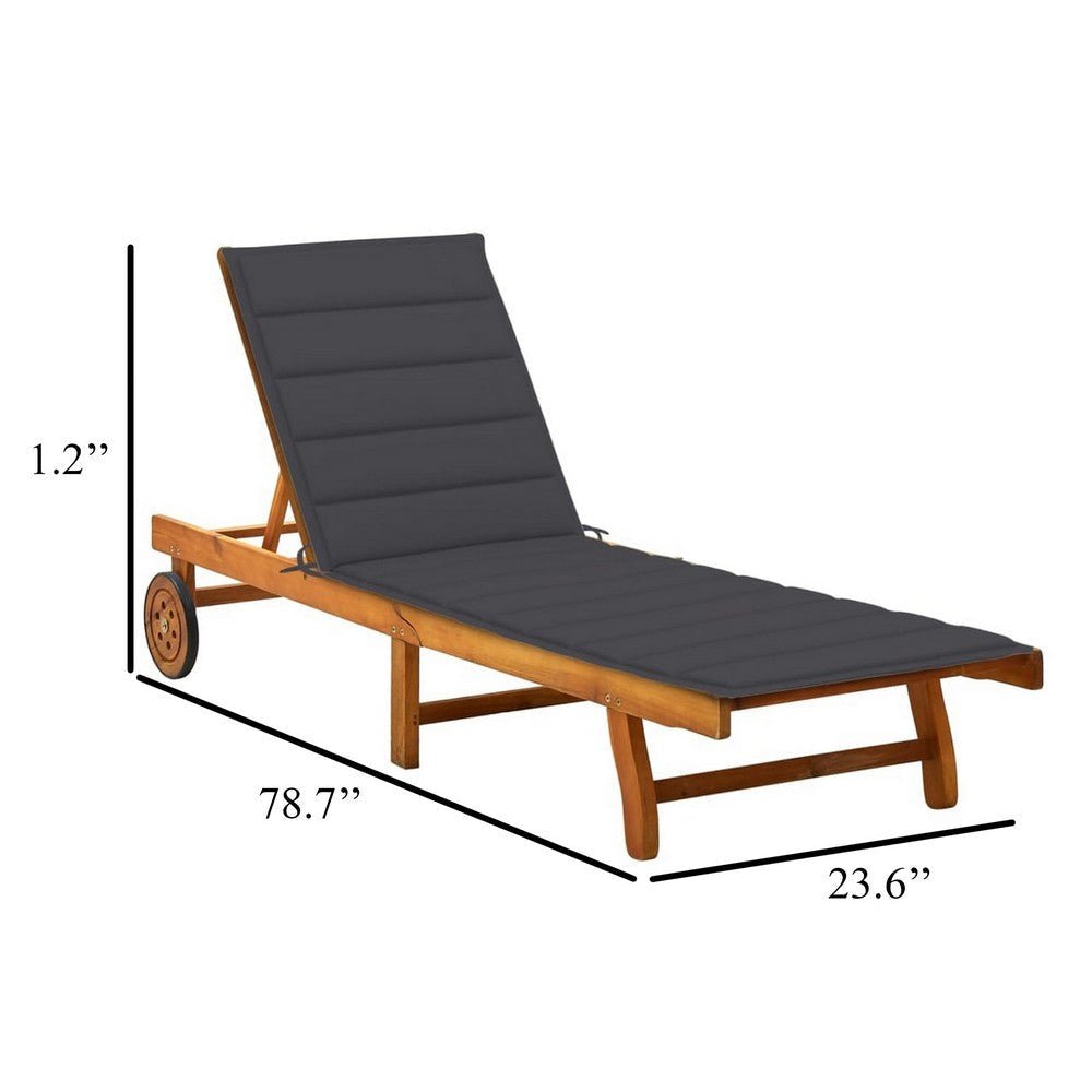 Kaye Outdoor Sun Chaise Lounger 79’’ Brown Acacia Wood Gray Cushion BM326365