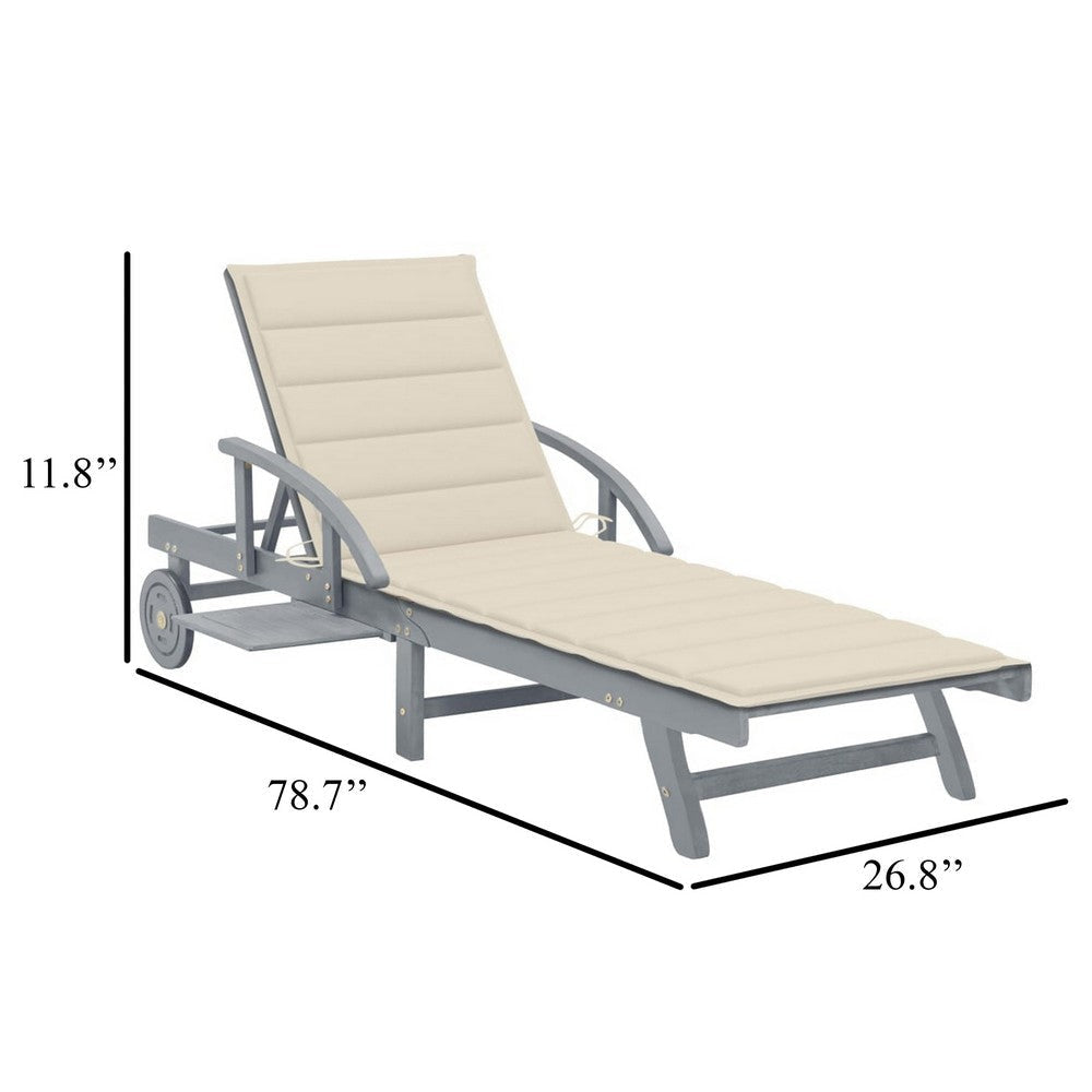 Kaye Outdoor Sun Lounger 79’’ Gray Acacia Wood Frame Cream Polyester BM326366