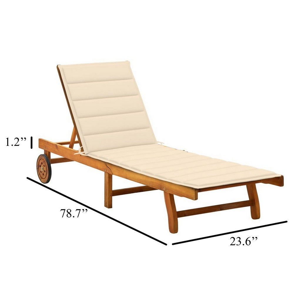 Kaye Outdoor Sun Lounger 79’’ Brown Acacia Wood Frame Cream Polyester BM326367