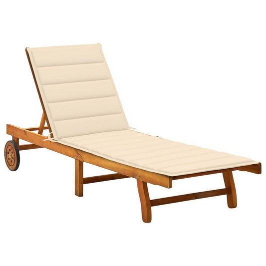 Kaye Outdoor Sun Lounger, 79" Brown Acacia Wood Frame, Cream Polyester