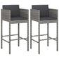 Outdoor Barstool Set of 2, Powder Coated Steel, Gray Poly Rattan