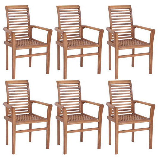 Lina Stackable Dining ArmSet of 6, Slatted Solid Teak Wood Back