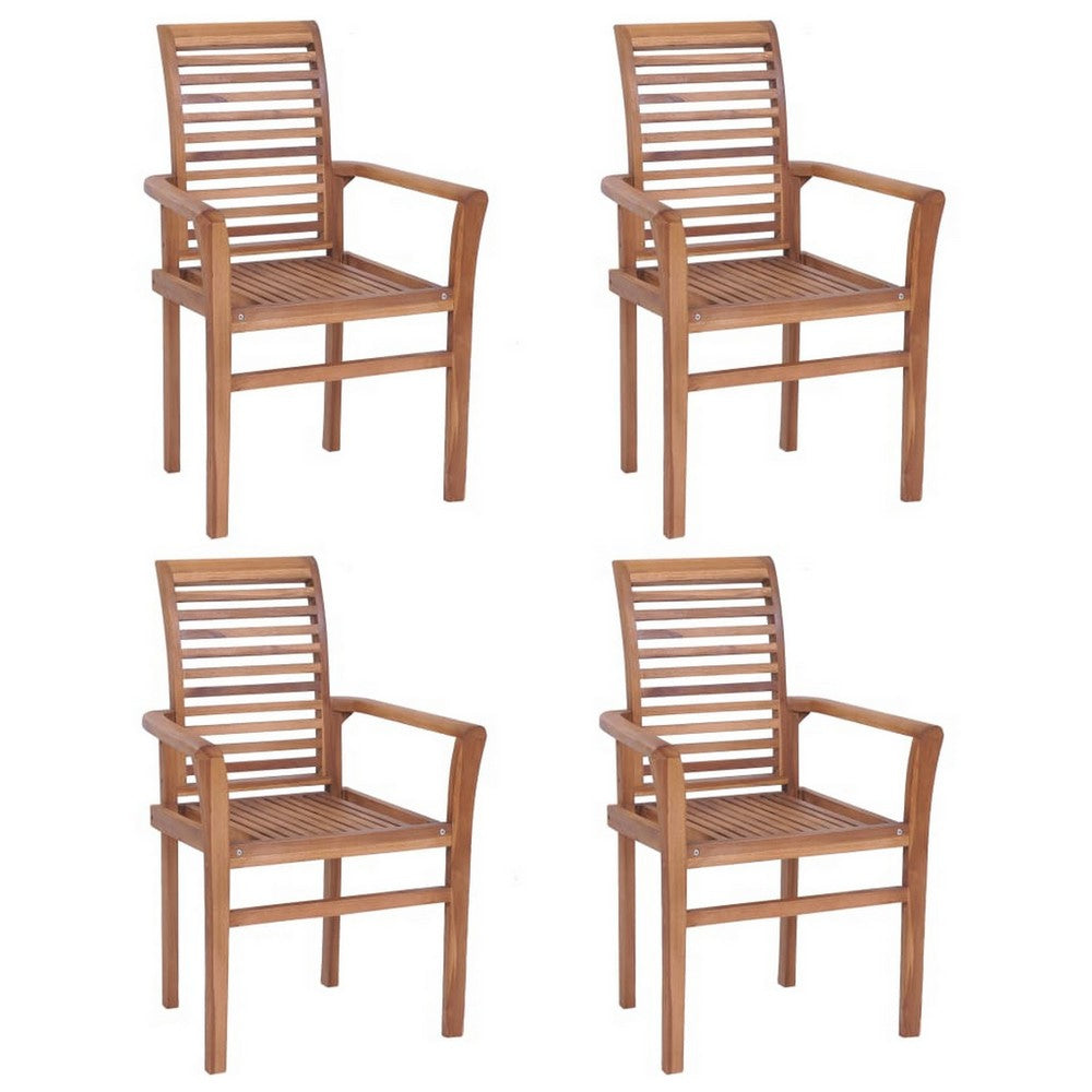 Lima Outdoor Stackable Dining Set of 4, Slatted Solid Teak Wood