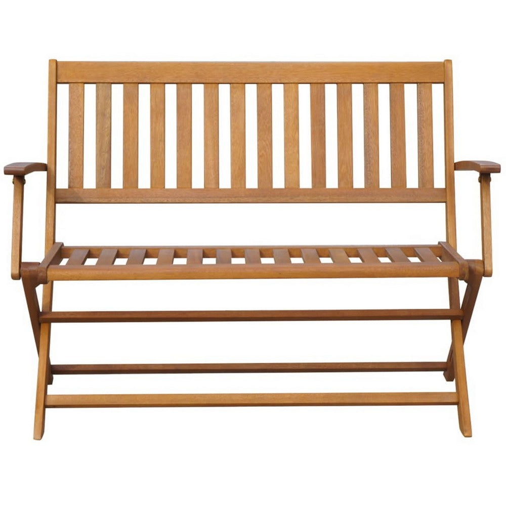 Jenny Outdoor Foldable Bench 47’’ Brown Acacia Wood Cream Cushion BM326380