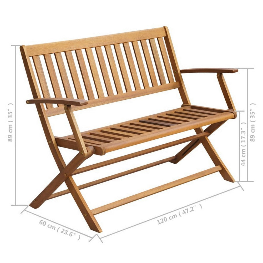 Jenny Outdoor Foldable Bench 47’’ Brown Acacia Wood Cream Cushion BM326380