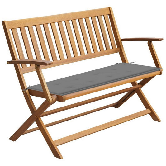 Jenny Outdoor Foldable Bench, 47" Acacia Wood, Light Gray Cushion