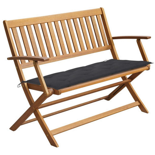 Jenny Outdoor Foldable Bench, 47" Acacia Wood, Dark Gray Cushion