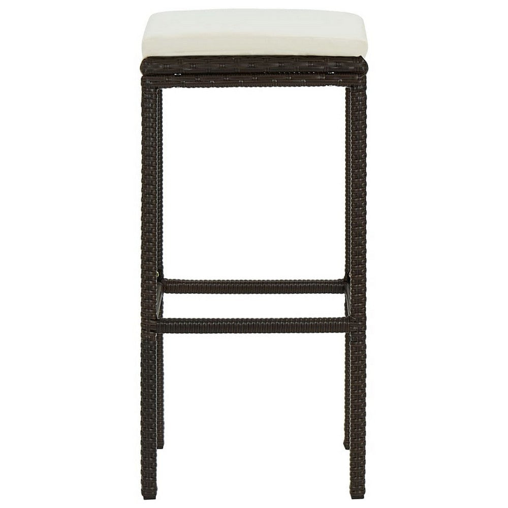 Vian Outdoor Barstool Set of 4 Brown Poly Rattan Cream Polyester BM326385