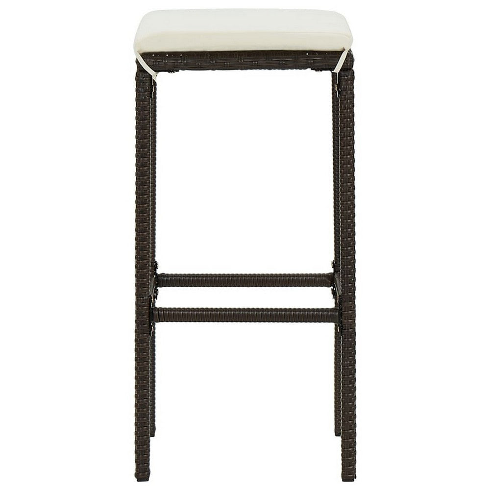 Vian Outdoor Barstool Set of 4 Brown Poly Rattan Cream Polyester BM326385