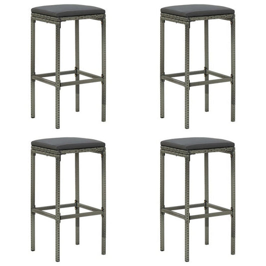 Vian Outdoor Barstool Set of 2, Gray Poly Rattan and Polyester Seats