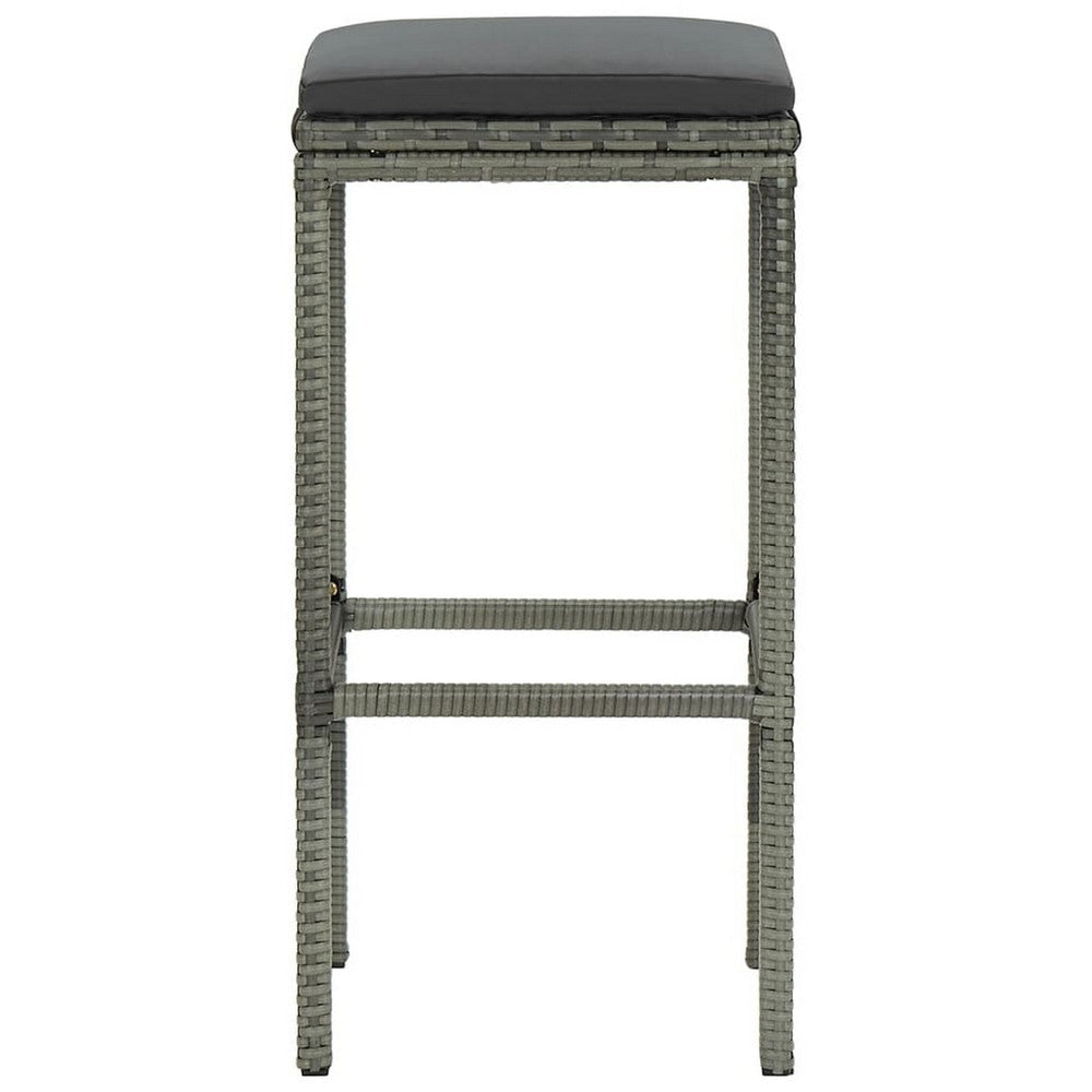 Vian Outdoor Barstool Set of 2 Gray Poly Rattan and Polyester Seats BM326386